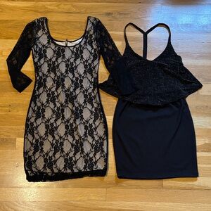 Elegant Black Lace Overlay Dress and Strappy Dress Lot Size Small